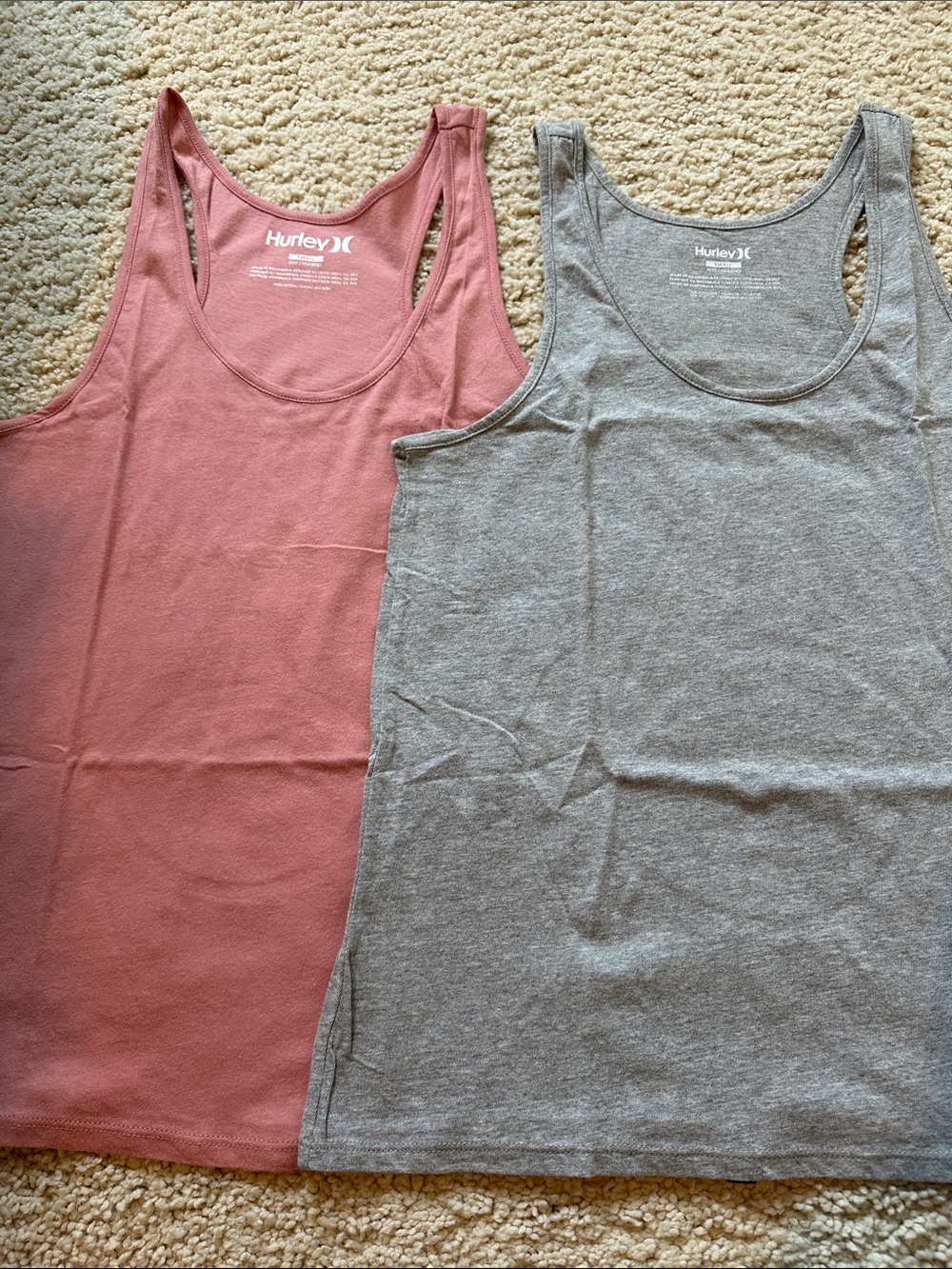 Hurley Ribbed Tank Tops — Rosewood & Heather Gray